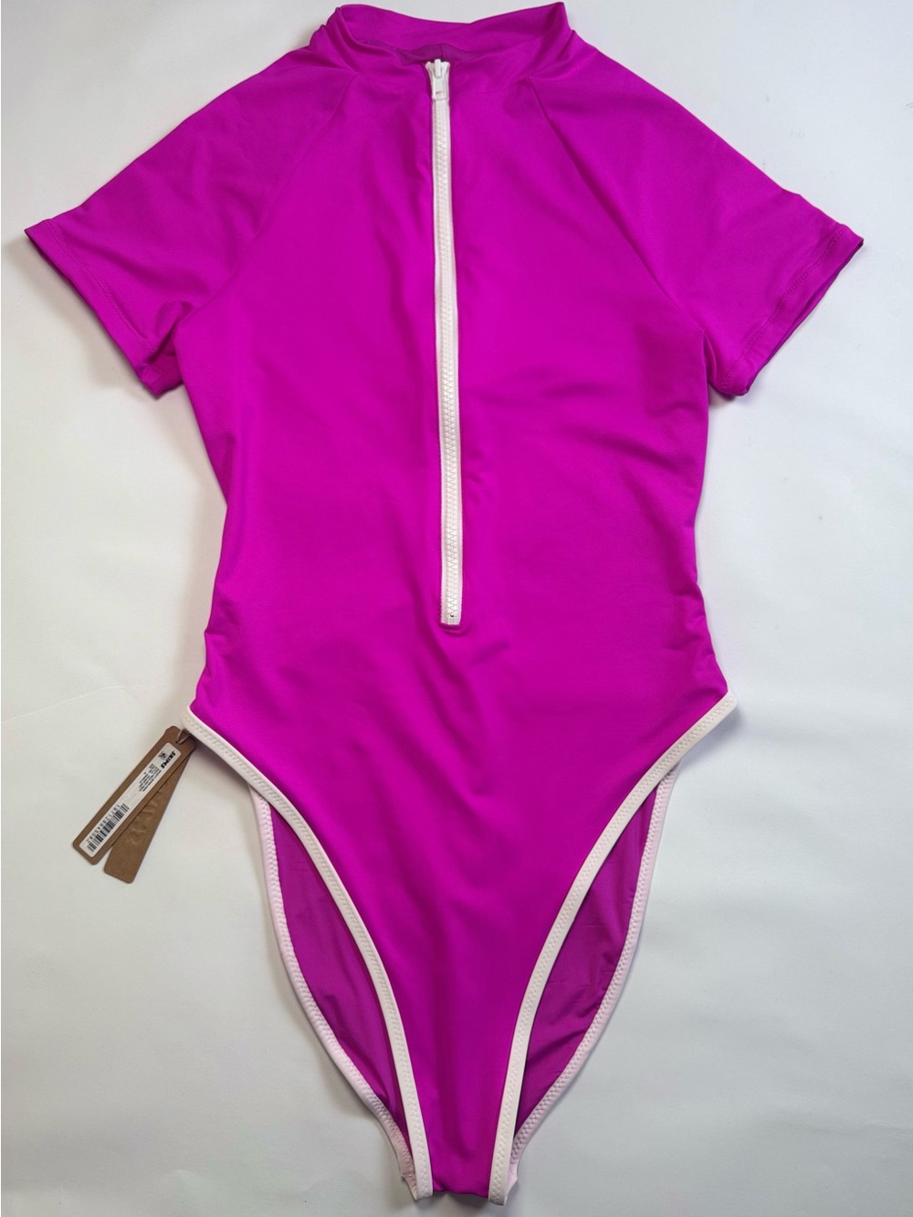 SKIMS Sporty Zipper Swim Mock Neck One Piece Hibiscus Pink Size M NWT